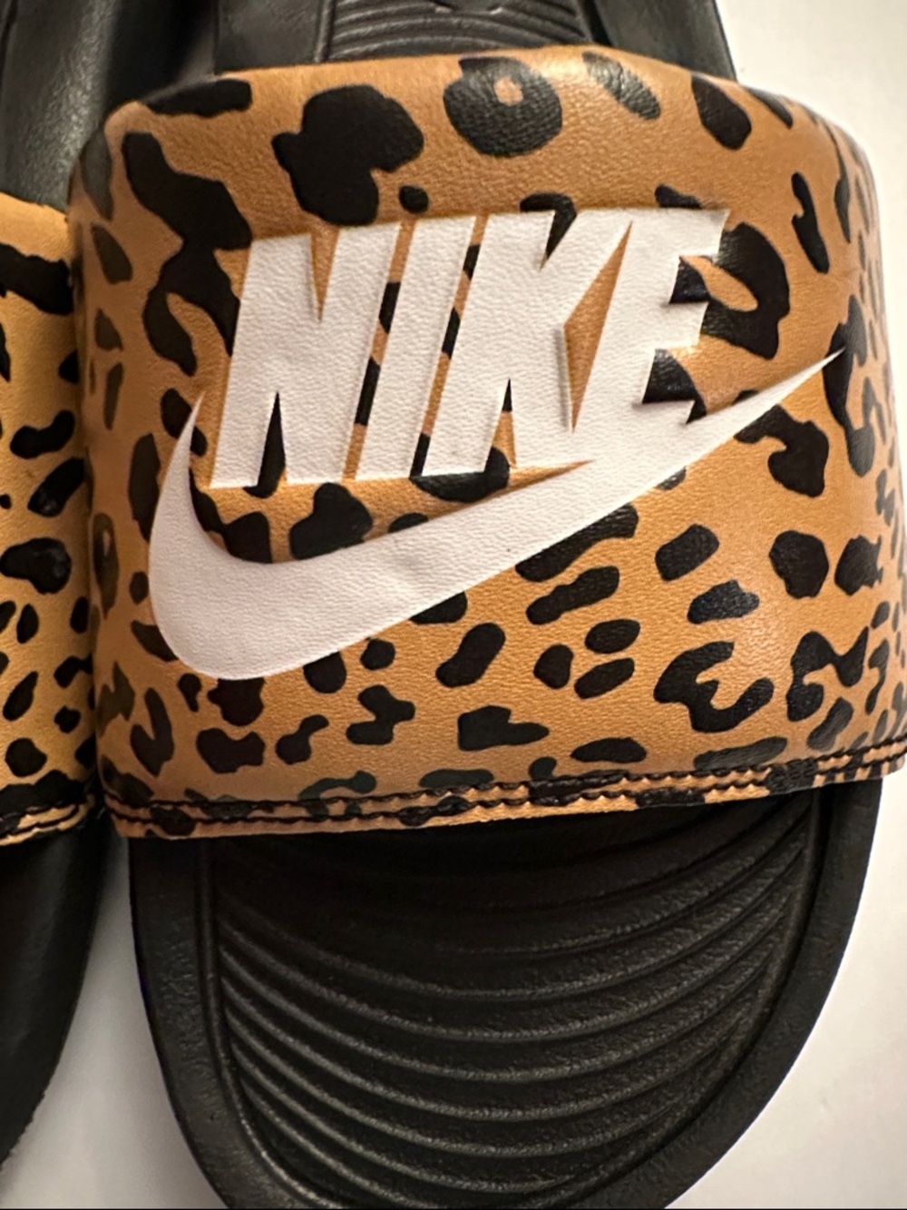 Nike Leopard-Print Slide Sandals - Tan & Black - Picture 2 of 5